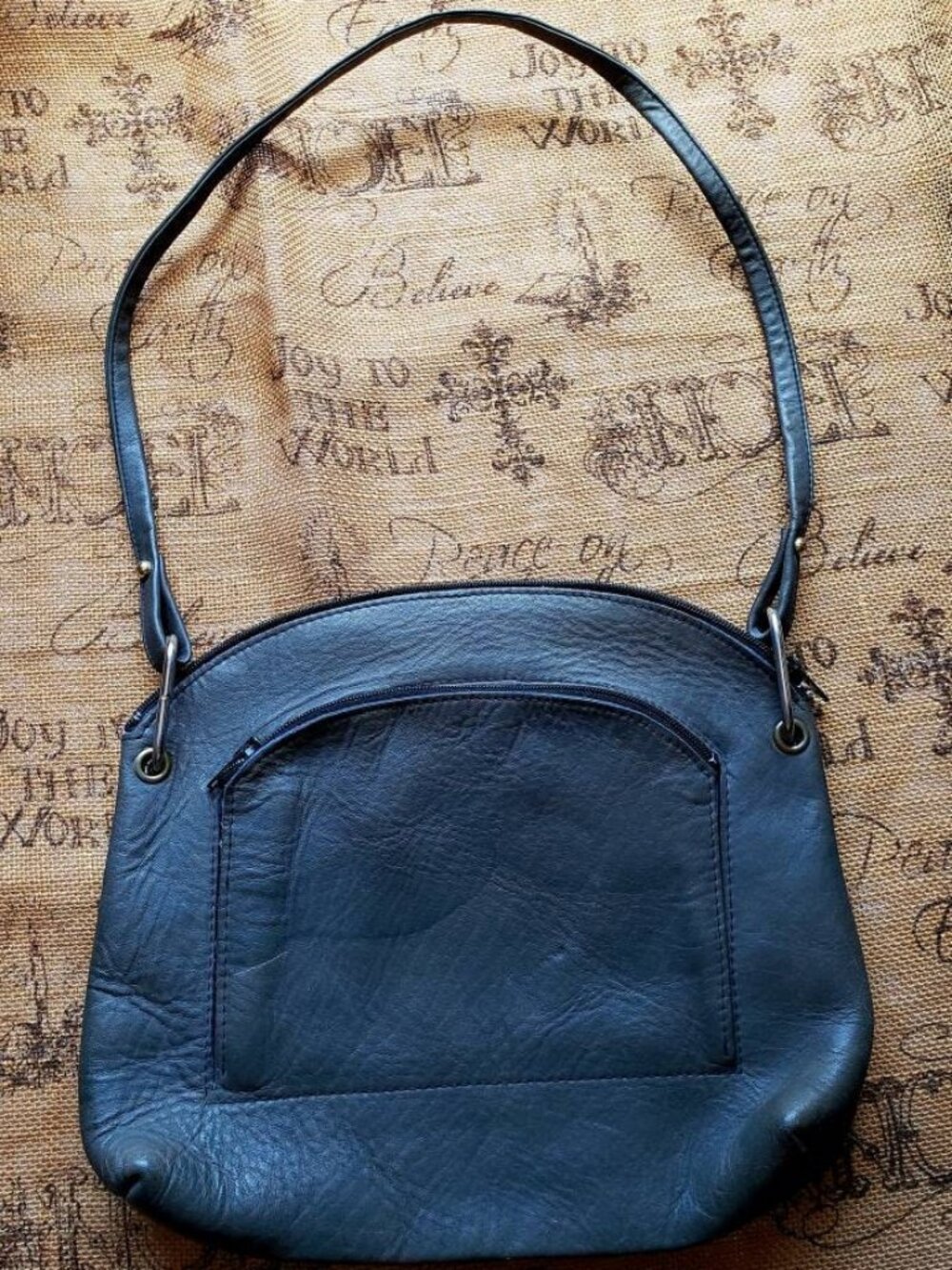 Davey's Vintage Genuine Leather Purse Navy Blue Shoulder Bag